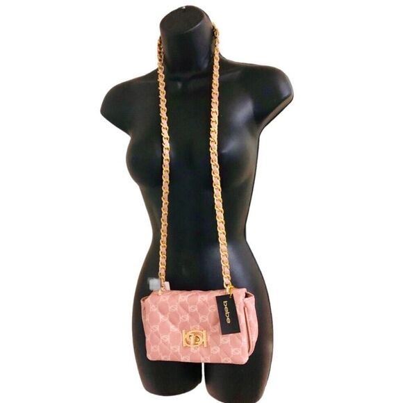 NWT BEBE Gorgeous Pink logo Liv Signature quilted gold chain Crossbody bag main image 11